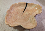 Cypress wood bowl platter with 6 feet, natural golden tan color, scalloped sides, 3" tall x 15", Wabi Sabi, one-of-a-kind, asymmetric, 575-A