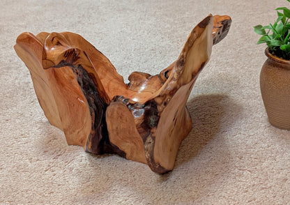 twisty scooped wood bowl, exotic, pine, natural color, live edge, flared sides, 7.5"Tx12x11.5'', Wabi Sabi, one-of-a-kind, asymmetric, 998-F