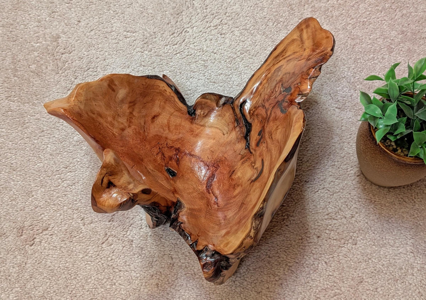 twisty scooped wood bowl, exotic, pine, natural color, live edge, flared sides, 7.5"Tx12x11.5'', Wabi Sabi, one-of-a-kind, asymmetric, 998-F