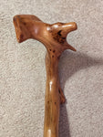 . Apple hiking stick , wood, 47" tall, elaborate top, head 6.5 x 3.25", brown tan rich wood grain, Wabi Sabi Wasabi, one-of-a-kind, 126-XX