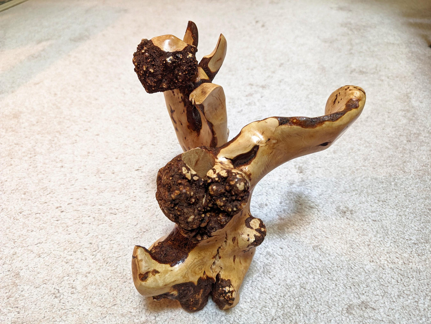 Wood vase sculpture, twisted, 2 part, rustic, unique, flowing, 9.5 in. tall x 10 x 9, Wabi Sabi, one of a kind, asymmetric, upcycled, 413-A