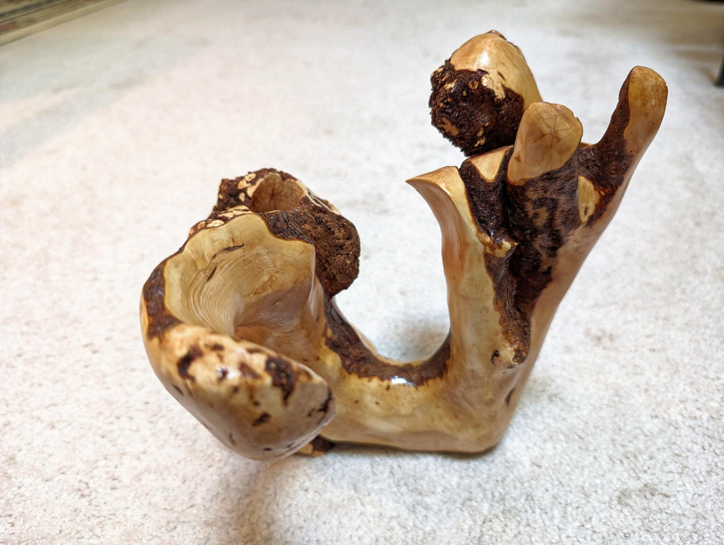 Wood vase sculpture, twisted, 2 part, rustic, unique, flowing, 9.5 in. tall x 10 x 9, Wabi Sabi, one of a kind, asymmetric, upcycled, 413-A