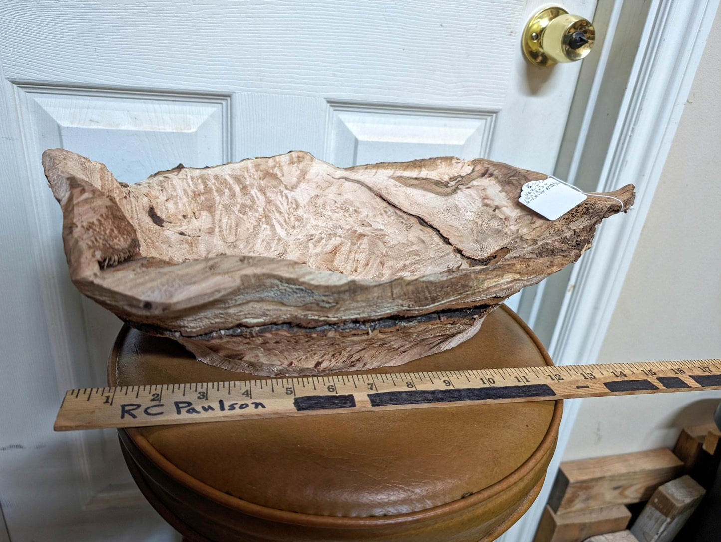 figured exotic maple wood bowl, irregular, rich colors, 4.5" tall x 16.5 x 12.25'', 3.6 lbs, Wabi Sabi, one-of-a-kind, asymmetric, 469-J