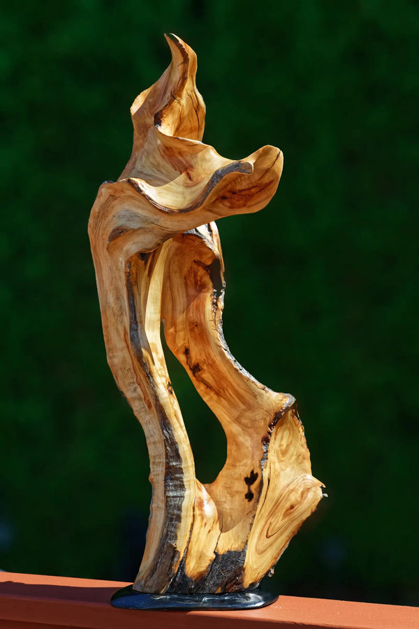 wood sculpture 29 inch tall, one-of-a-kind, freeform, tabletop floor sculpture, Aspen, beautiful grain, satin finish, yellow brown, 621-A