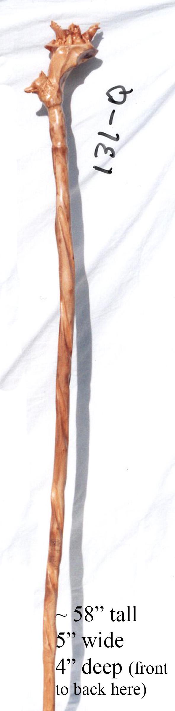 Coyote walking hiking stick staff, 58" tall, top 5 wide x4" deep, one-of-a-kind, upcycled, 131-Q