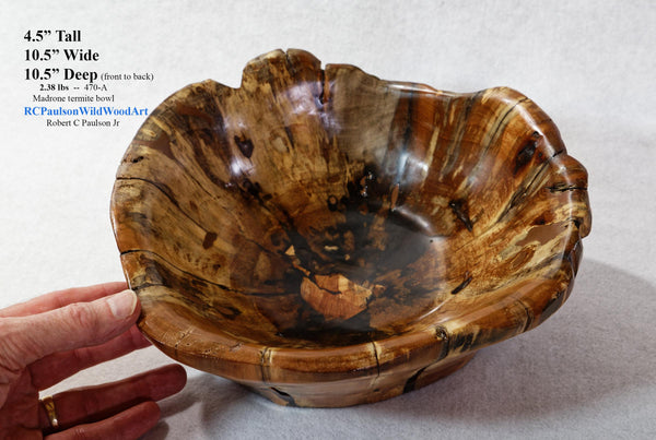 .. Madrone root wood bowl, wood, rustic yet refined, 4.5" Tall x 10.5 x 10.5, Wabi Sabi, one-of-a-kind, asymmetric, upcycled, food safe, 470-A