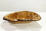 large live edge burl 29" wood bowl sculpture, golden brown, bark, 27” x 14”x 5.5”, rich grain & burl patterns, unique, black elm, 312-B