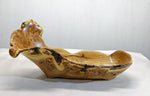 large oblong bowl, golden brown, burl bowl, mottled colors, live edge, Siberian black elm wood, irregular, asymmetric, 312-Q