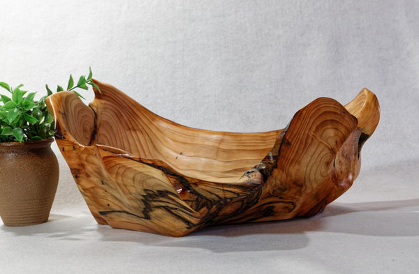 rich wood grain spruce bowl, Wood, rustic yet refined, matte finish, 10.75 x 10 x 4.5'', 3.6 lb, Wabi Sabi, one-of-a-kind, asymmetric, 643-A