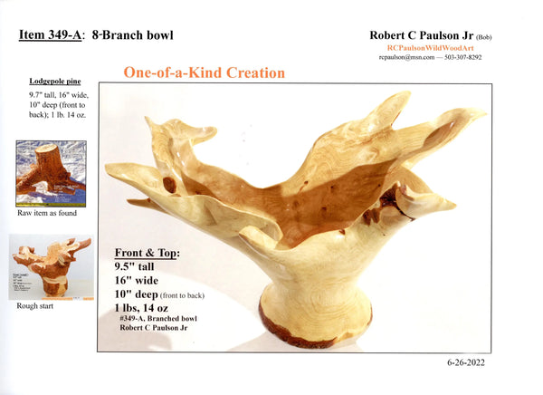 Lodgepole pine bowl, Wood, 9.7" tall, 16" wide, 10" deep, Wabi Sabi, one of a kind, asymmetric, upcycled, 349-A