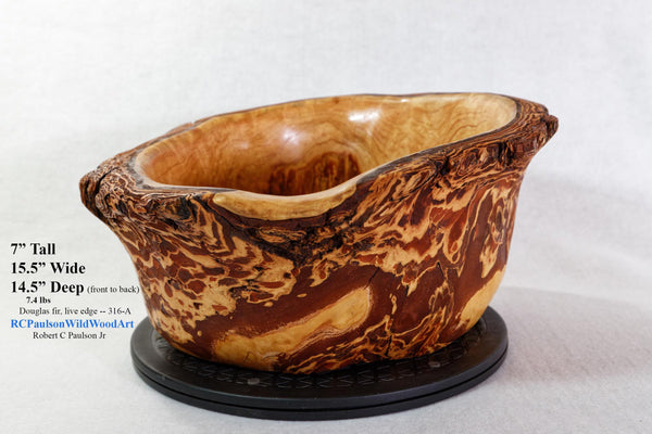 rustic maple bowl, Wood, live edge, rustic refined, 7" Tall x 15.5 x 14.5, 7.43 lbs., Wabi Sabi, one-of-a-kind, asymmetric, upcycled, 316-A