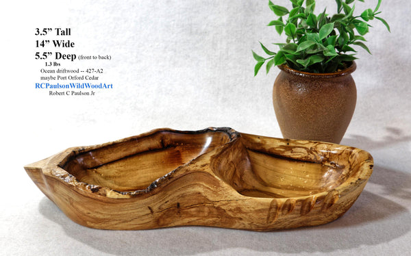 .. free flowing 2-part Port Orford Cedar wood bowl, rustic yet refined, 3.5" Tall x14x5.5, Wabi Sabi, one-of-a-kind, asymmetric, 427-A2