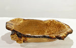 large live edge burl 29" wood bowl sculpture, golden brown, bark, 27” x 14”x 5.5”, rich grain & burl patterns, unique, black elm, 312-B