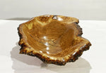 large live edge burl 29" wood bowl sculpture, golden brown, bark, 27” x 14”x 5.5”, rich grain & burl patterns, unique, black elm, 312-B