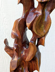 Flight of fancy, Uplifting, black walnut floor sculpture, exotic freestanding freeform, 64.25'' tall x 17" x 15.5", 37.8 lbs, refined, heirloom, twisted, arced, sky reaching, one of a kind, unique, brown gold hint maroon, Wabi Sabi, beautiful, 143-AF
