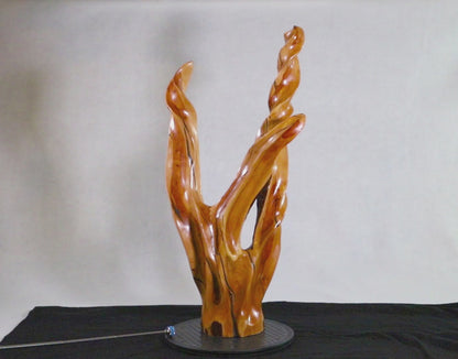 Freeform desktop or floor wood sculpture, 28.5 inch tall, Mountain Mahogany wood, tan yellow gold brown, 586-B1